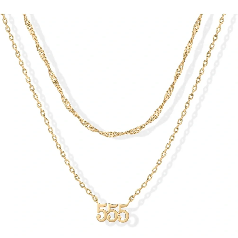 555 Elegant Gold Necklace with Number Pendant